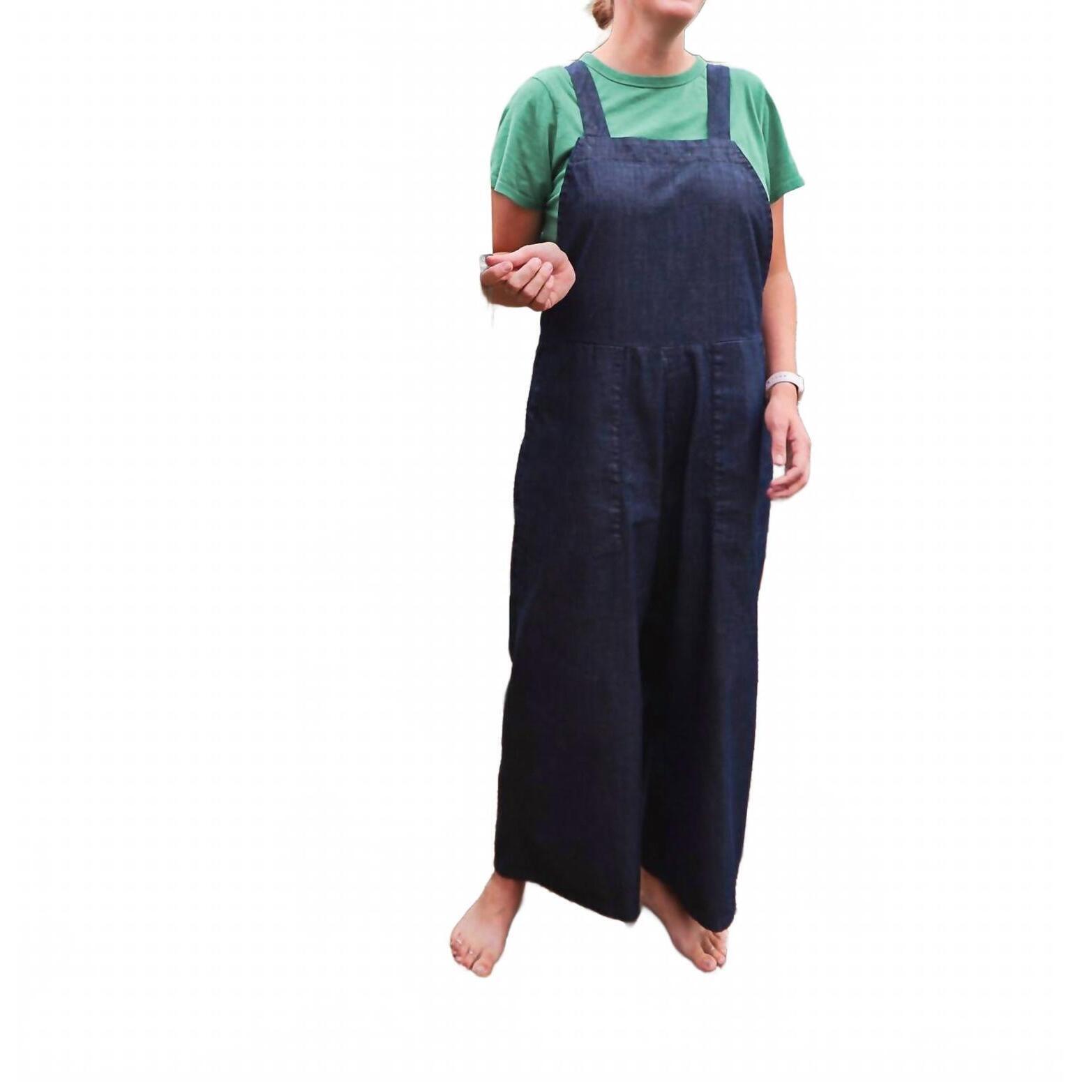 New Teak Lola Wide Leg Overalls Japanese Denim In Indigo